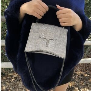 Gray Silver Snakeskin Embossed Top Handle Bag